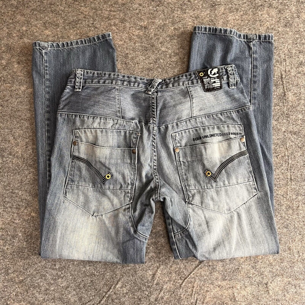 Ecko Unlimited Jeans Mens 34 Straight Fit Baggy Loose Y2K Hip Hop Streetwear 90s